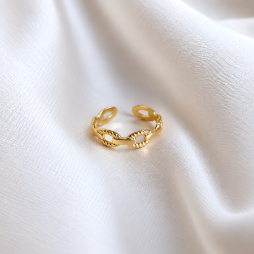 Gold Textured Link Adjustable Ring