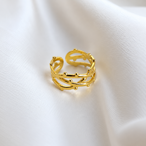 Gold Beaded Crisscross Ring