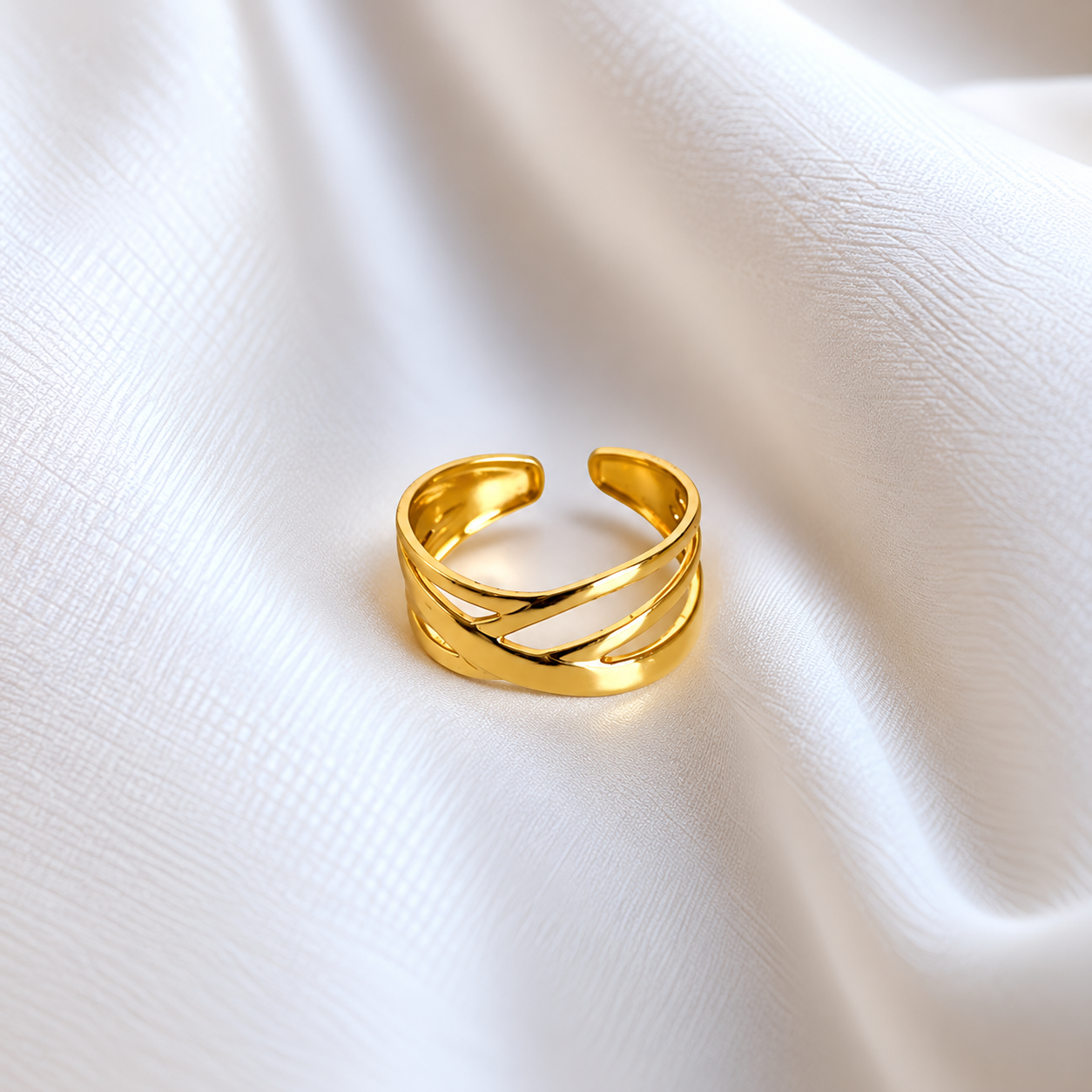 Golden Crisscross Ring on Silk