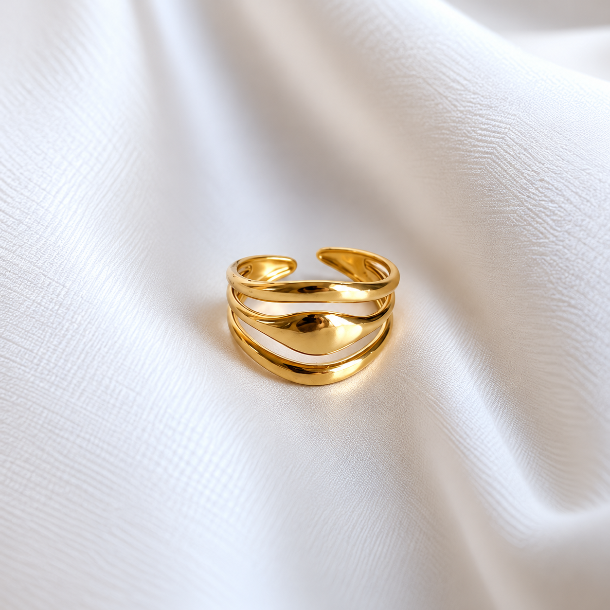 Polished Gold Open Cuff Ring on Satin