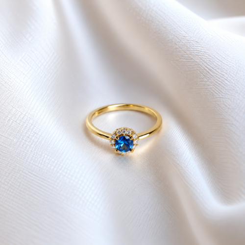 Blue Sapphire Halo Ring