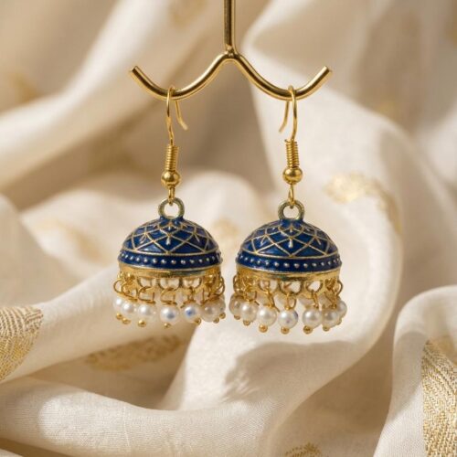 Gold Plated Blue Meenakari Jhumka earrings