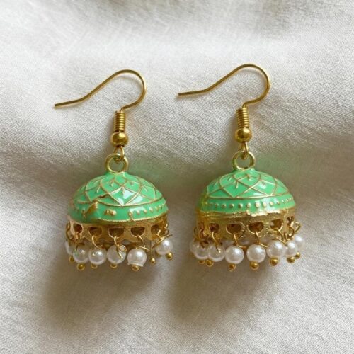 Gold Plated Green Meenakari Jhumka Earrings