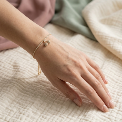 Gold-Plated Cherry Charm Slider Bracelet