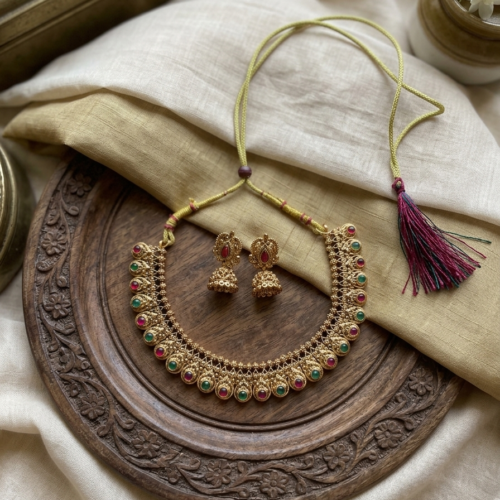 Gold-Plated Temple Style Antique Gold Necklace Set
