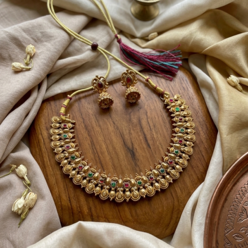 Gold-Plated Temple Antique Gold Necklace Set