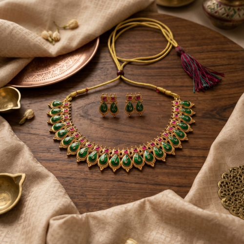Traditional Kerala Palakka Necklace & Earring Set