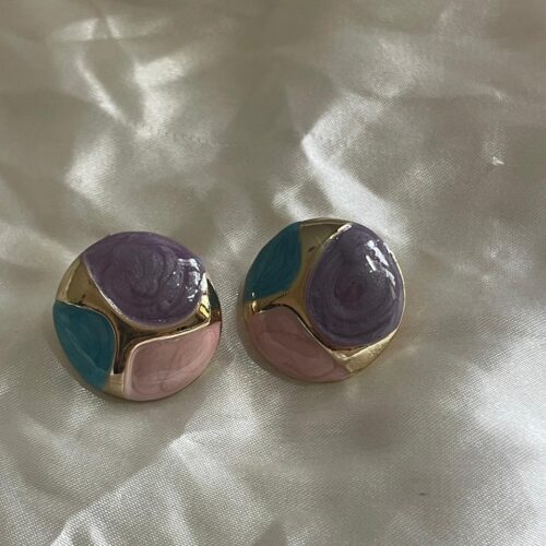 Vintage Multicolor Geometric Enamel Stud Earrings