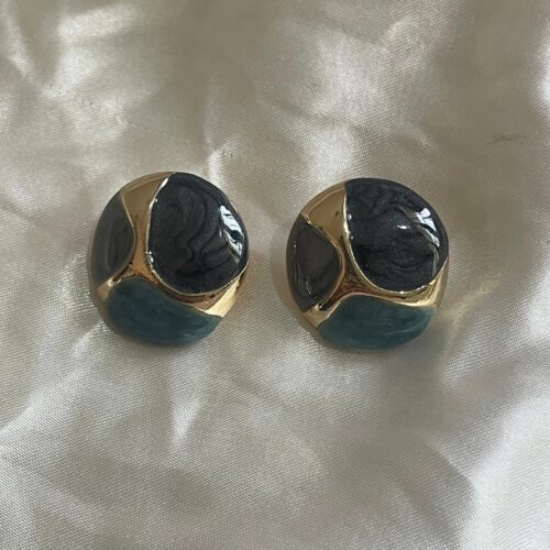 Dual-Tone Navy & Mint Enamel Hoop Stud Earrings