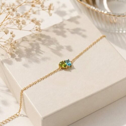 Multi Crystal Charm Gold Bracelet