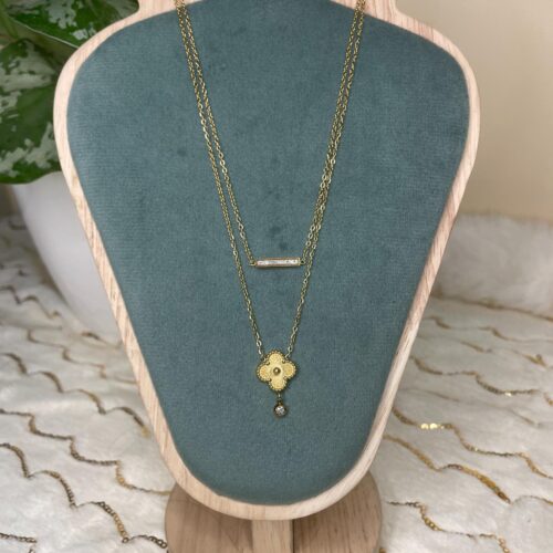 Four Leaf Clover Layered Bar Necklace