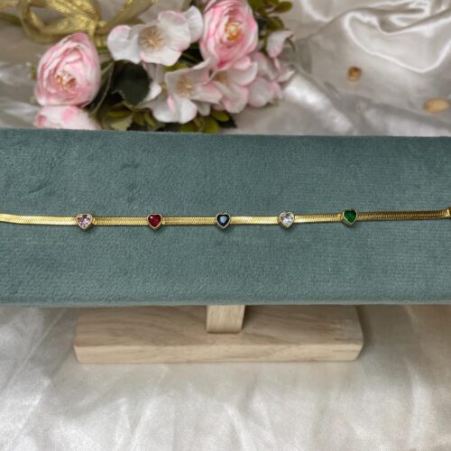 Multicolor Heart Stone Herringbone Bracelet