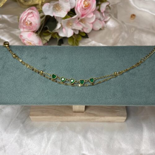 Green Heart Charm Layered Bracelet