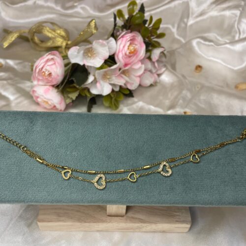 Heart Charm Layered Crystal Bracelet