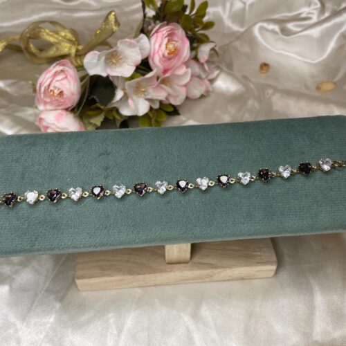 Purple & White Heart Stone Bracelet