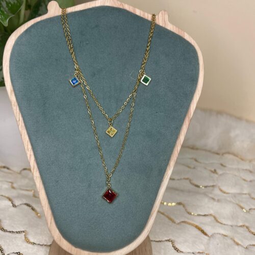 Colorful Stone Layered Charm Necklace