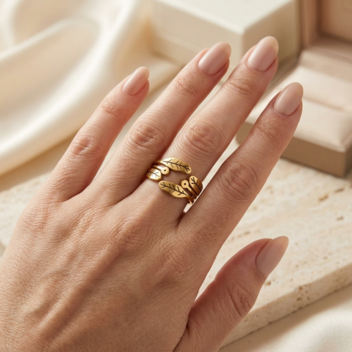 Golden Leaf Pattern Ring