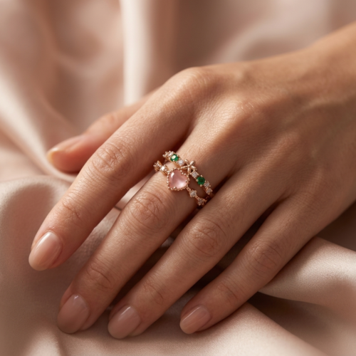 Gemstone Heart Floral Ring