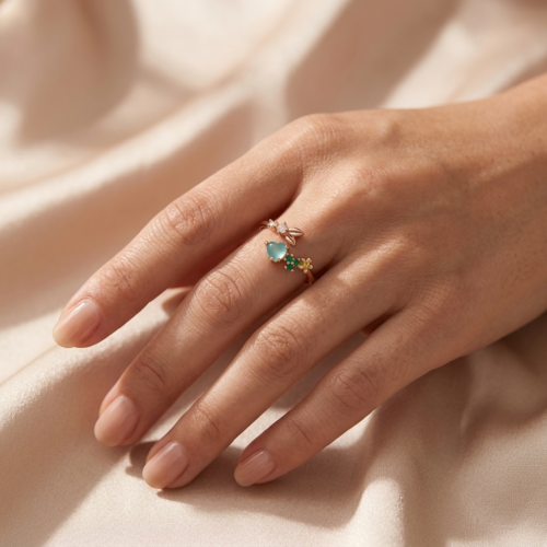 Botanical Garden Heart Stone Adjustable Ring