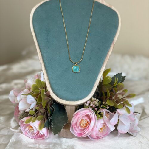 Light Blue Square Stone Pendant Necklace