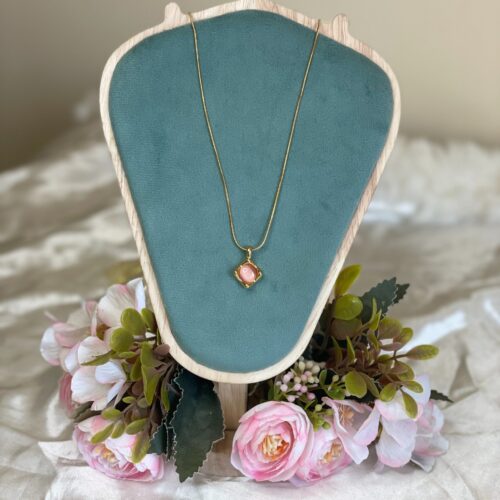 Vintage Pink Stone Trapezium Pendant Necklace
