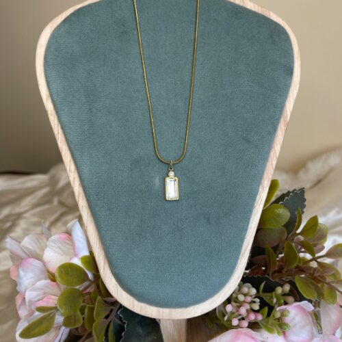 White Stone Rectangle Pendant Necklace
