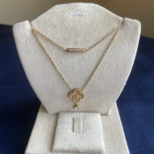 Four Leaf Clover Layered Bar Necklace