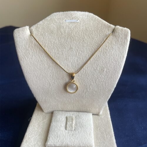 White Round Pendant Gold-Toned Necklace