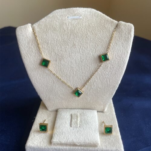Emerald Square Stone Necklace Set