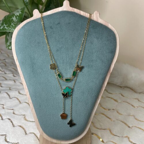 Green Clover Butterfly Layered Necklace