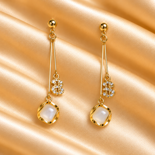 Cat-Eye Charm Drop Earrings