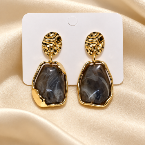 Golden Marble Resin Drop Earrings