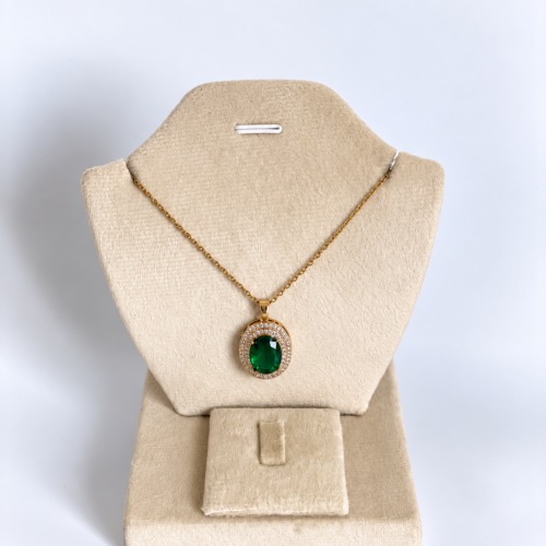 Emerald Halo Pendant Necklace