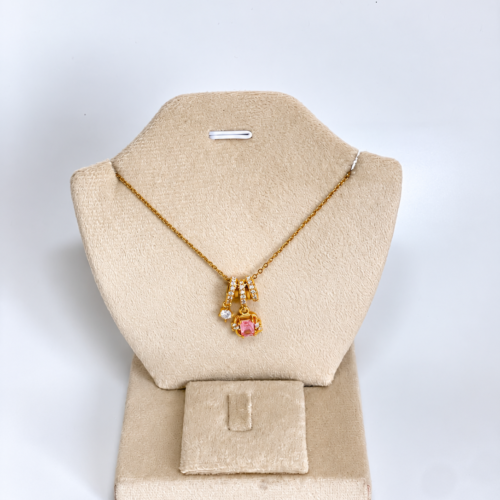 Pink Crystal Charm Necklace