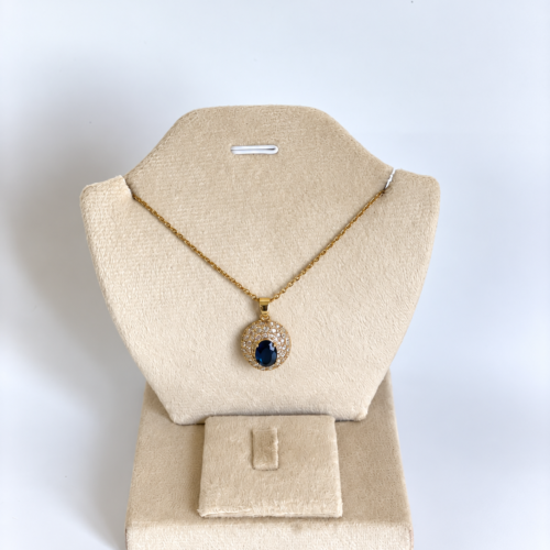 Blue Oval Crystal Pendant Necklace
