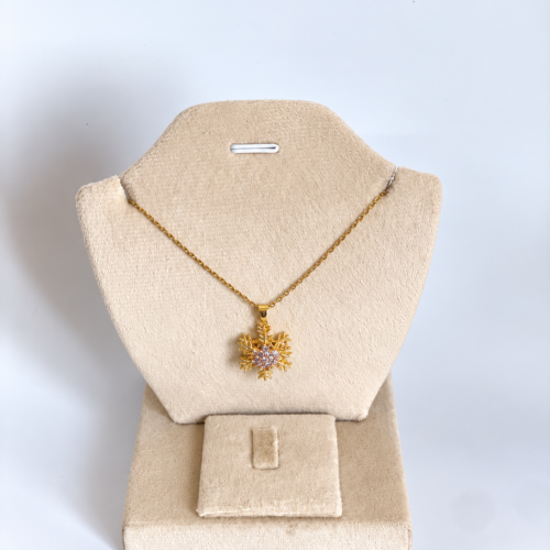 Pink Snowflake Pendant Necklace