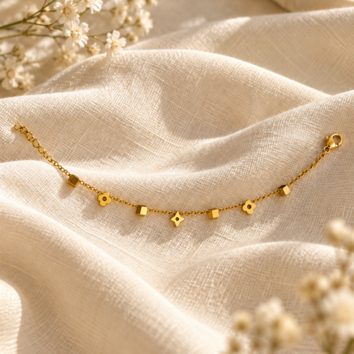 Golden Clover & Geometric Charm Bracelet