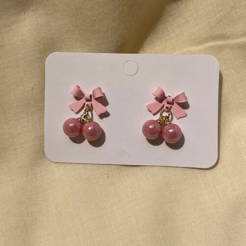 Pink Bow Pearl Drop Earrings