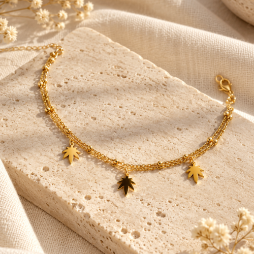 Golden Maple Leaf Charm Bracelet