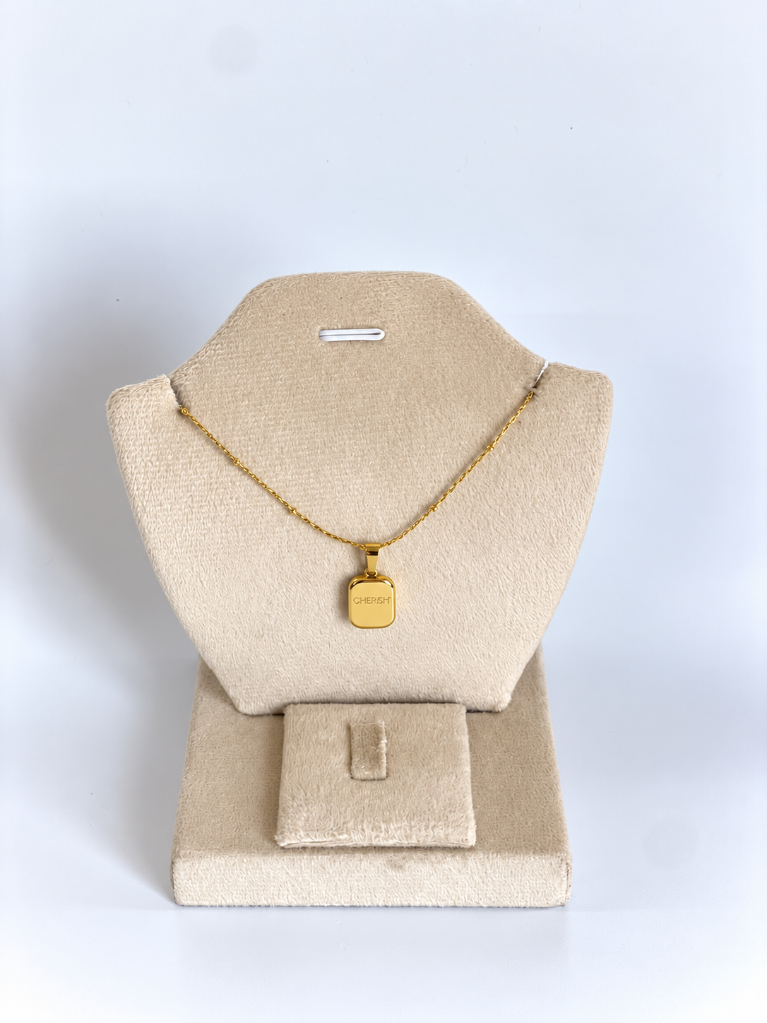 Minimal Gold CHERISH Pendant Display