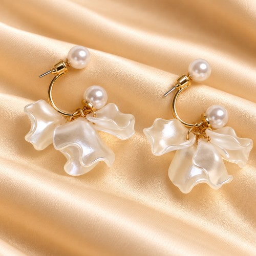 White Petal Pearl Earrings